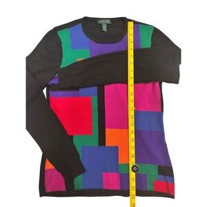 Lauren Ralph Lauren Geometric L Colorblock Sweater Black Long Sleeve Women 80's